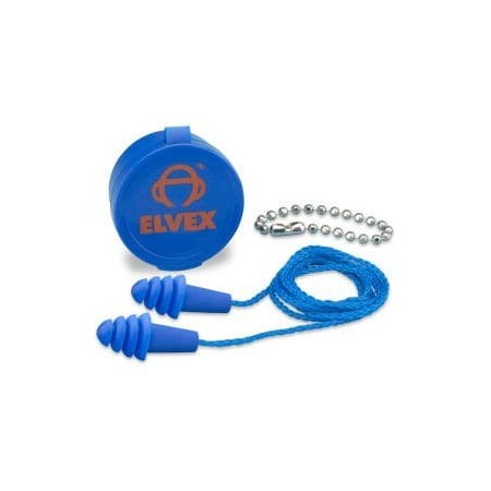 Elvex Quattro Reusable Earplugs With Chain  Case, NRR 27, Corded, 50 PairsBox